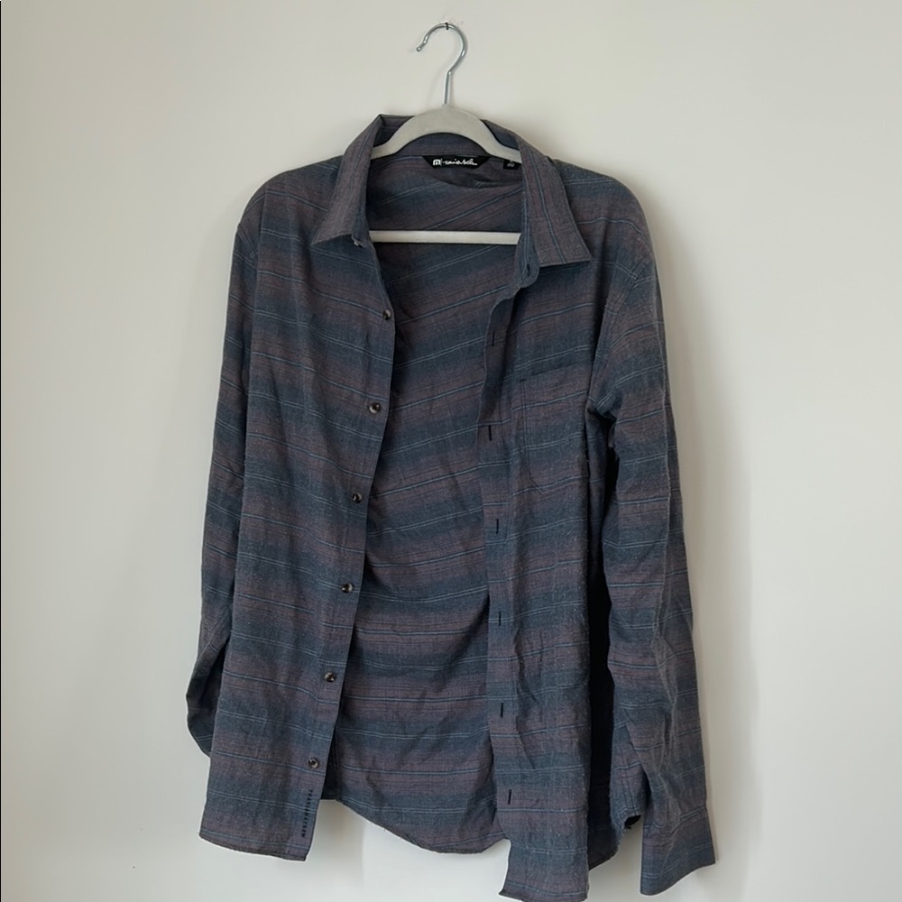 Purple and Gray Plaid Button-Up Shirt